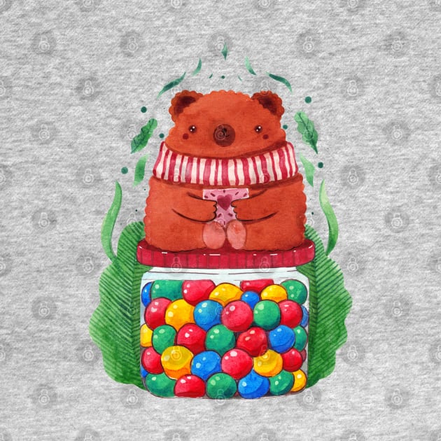 Bear candies jar watercolor by Shoosh